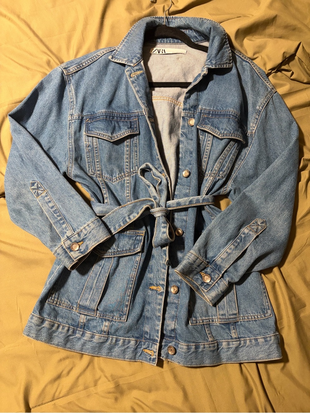 Zara Light Blue Denim Tie-Waist Jacket for Women